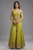 Parrot Green Silk Sequin Mirror Worked Palazzo Set