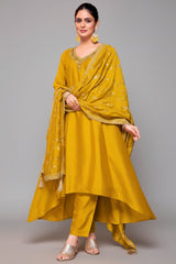 Mustard Art Silk Mirror and Sequin Worked Suit