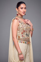 Cream Chinon Floral Embroidered Palazzo Set