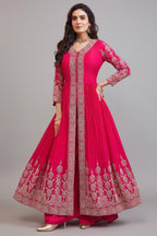 Pink Chinon Georgette Embroidered Slit Cut Palazzo Suit