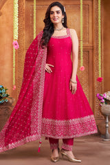 Pink Art Silk Sequin Embroidered Suit