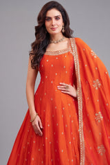 Orange Art Silk Sequin Embroidered Suit