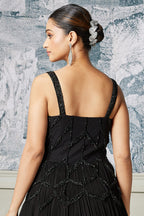 Black Georgette Cutdana and Beaded Gown