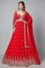 Red Chinon Anarkali Suit with Sequin and Mirror Work