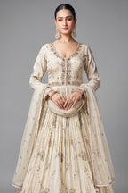 Cream Chinon Floral Embroidery and Sequin and Mirror Worked Anarkali Suit