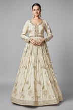 Cream Chinon Floral Embroidery and Sequin and Mirror Worked Anarkali Suit