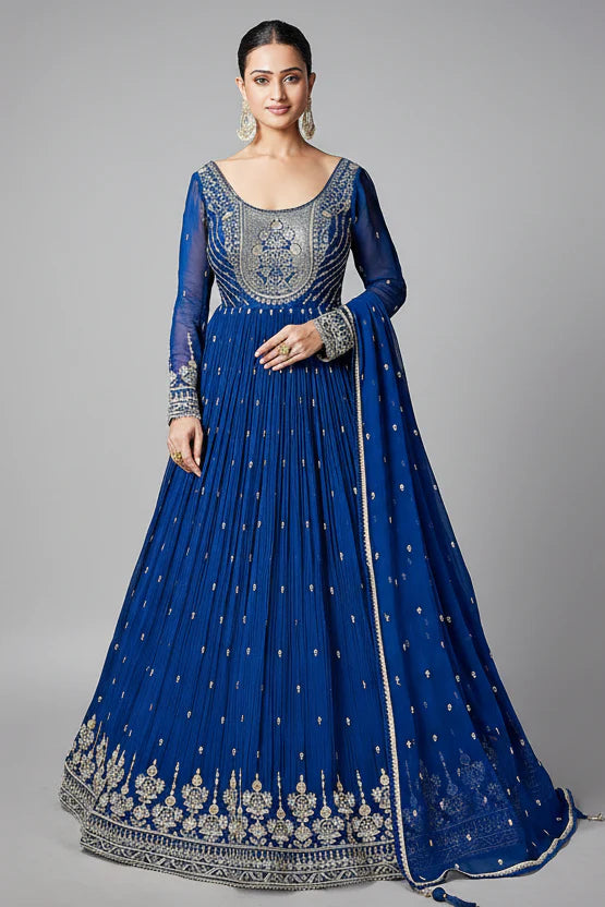 Blue Georgette Sequin Embroidered Anarkali Suit