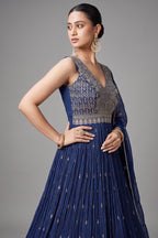 Blue Chinon Sequin Anarkali Suit