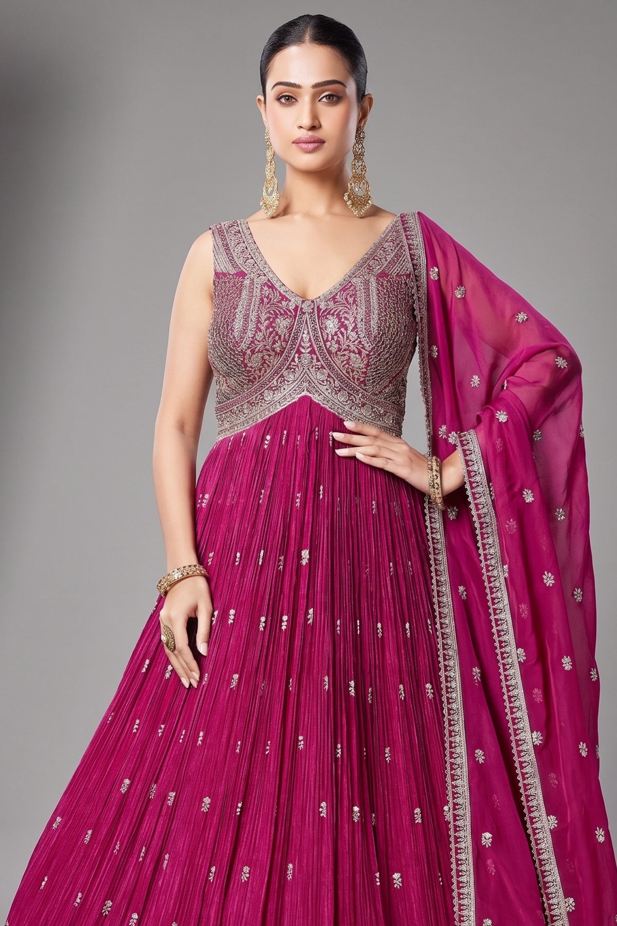 Pink Chinon Sequin Embroidered Anarkali Suit
