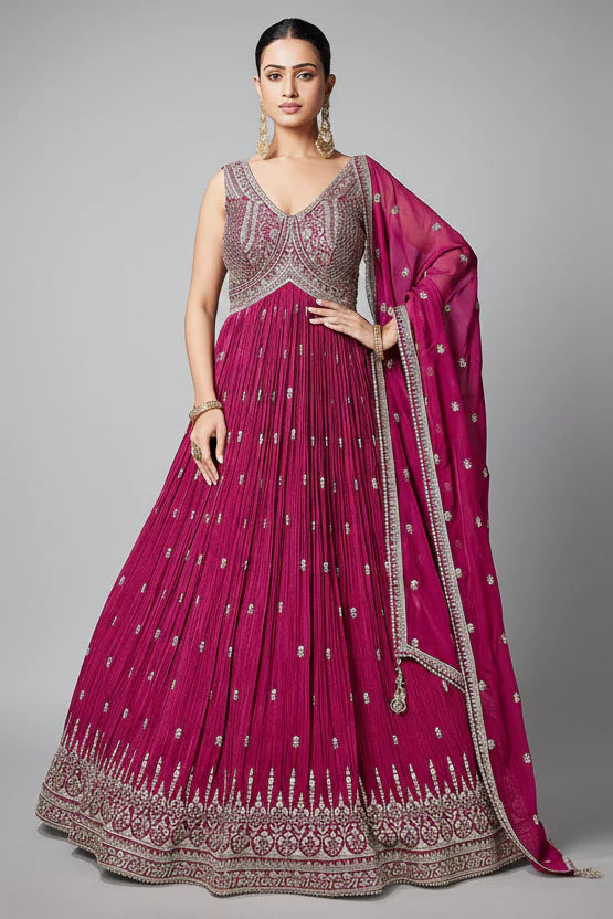 Pink Chinon Sequin Embroidered Anarkali Suit