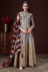 Silver and Golden Ombre Tissue Anarkali Suit