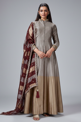 Silver and Golden Ombre Tissue Anarkali Suit
