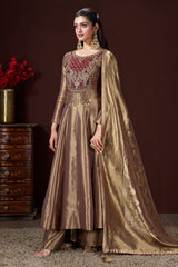 Golden Tissue Silk Cutdana and Zardosi Worked Anarkali Palazzo Suit