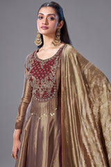 Golden Tissue Silk Cutdana and Zardosi Worked Anarkali Palazzo Suit