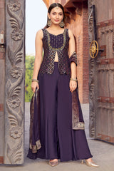 Dark Purple Art Silk Woven Slit Cut Palazzo Suit