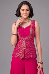 Pink Art Silk Woven Slit Cut Palazzo Suit