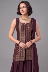 Dark Wine Georgette Woven Palazzo Suit