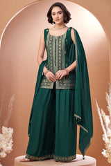 Green Georgette Woven Palazzo Suit