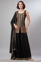 Black Gerogette Chinon Woven Palazzo Suit