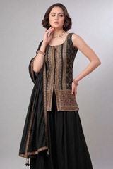 Black Gerogette Chinon Woven Palazzo Suit