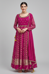 Pink Georgette Woven Anarkali Palazzo Suit