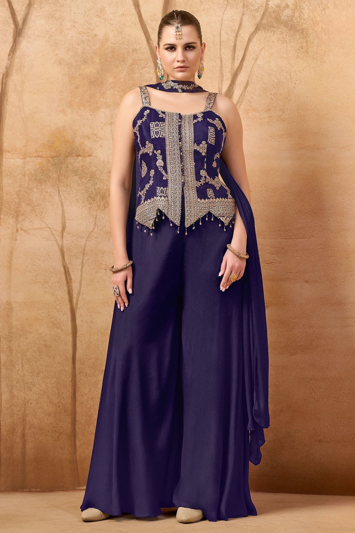 Russian Violet Purple Chinon Woven Palazzo Suit