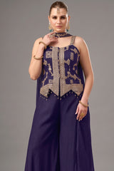 Russian Violet Purple Chinon Woven Palazzo Suit
