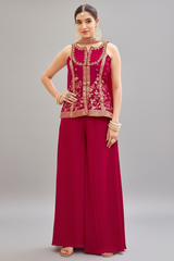 Pink Georgette Woven Palazzo Suit