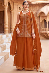 Rust Orange Woven Art Silk Palazzo Suit with Sequin Cutdana Work