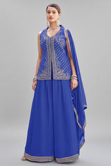 Blue Woven Art Silk Palazzo Suit with Sequin Cutdana Work