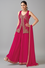 Pink Art Silk Woven Palazzo Suit with Sequin Cutdana Work