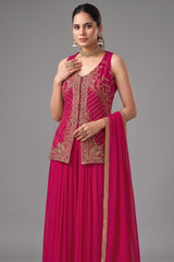 Pink Art Silk Woven Palazzo Suit with Sequin Cutdana Work