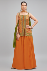 Orange Chinon Woven Palazzo Suit