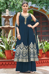 Rama Blue Georgette Woven Anarkali Palazzo Suit