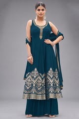 Rama Blue Georgette Woven Anarkali Palazzo Suit