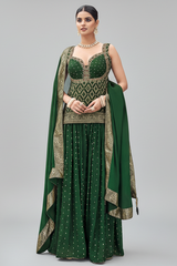 Green Chinon Art Silk Woven Palazzo Suit