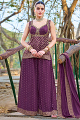 Orchid Purple Chinon Art Silk Woven Palazzo Suit
