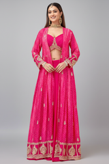 Pink Georgette Crop Top Palazzo Set with Printed Jacket