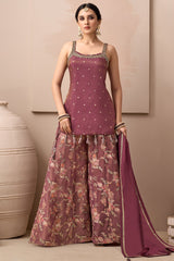 Magenta Haze Tissue Weaving Palazzo Suit