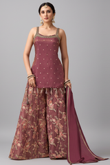 Magenta Haze Tissue Weaving Palazzo Suit