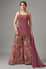 Magenta Haze Tissue Weaving Palazzo Suit