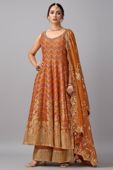 Orange Tissue Floral Woven Anakrali Palazzo Suit