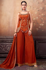 Orange Art Silk Woven Palazzo Suit