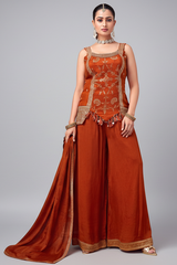 Orange Art Silk Woven Palazzo Suit