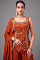 Orange Art Silk Woven Palazzo Suit