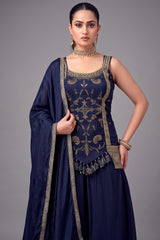 Navy Blue Art Silk Woven Palazzo Suit
