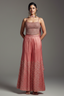 Peach Satin Georgette Silk Sequin Cutdana Crop Top Palazzo Set