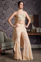 Cream Tissue Silk Mirror Embroidered Crop Top Palazzo Set