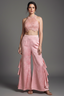 Pink Net Sequins Cutdana Worked Halter Neck Crop Top Palazzo Set