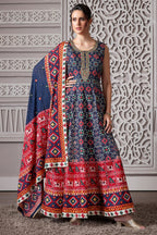 Blue Silk Patola Anarkali Suit with Sequins Work